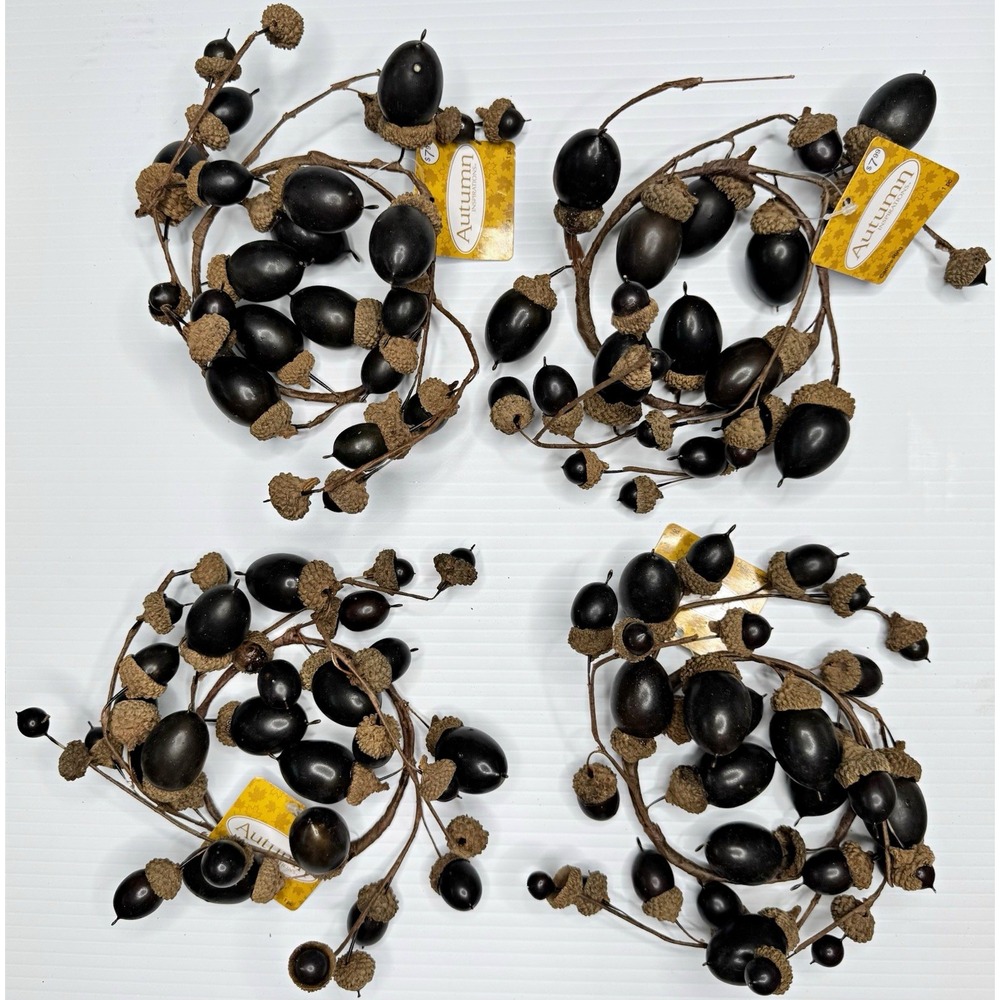 Autumn Inspirations Acorn Candle Rings Thanksgiving Decor Lot of 4 Rustic Brown